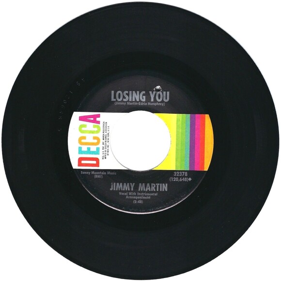 Jimmy Martin 45 Free Born Man / Losing You EX '68 Country Hillbilly - Picture 2 of 2